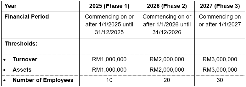 Audit exemption thresholds: turnover, assets and number of employees for 2025, 2026 and 2027